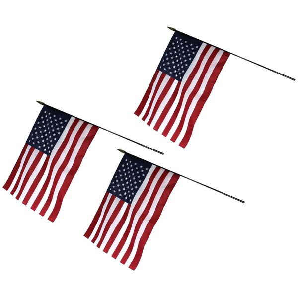 U.S. Classroom Flag, 16in x 24in with Staff, PK3